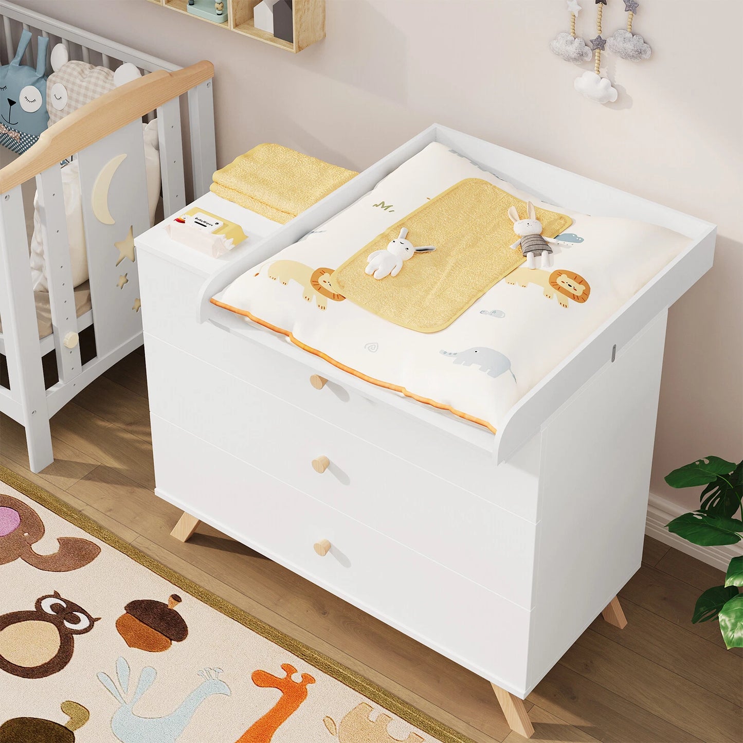 Woltu Aankleedkussen - Opzet - 80 x 70 x 10 cm - MDF - Wit - Babytafel