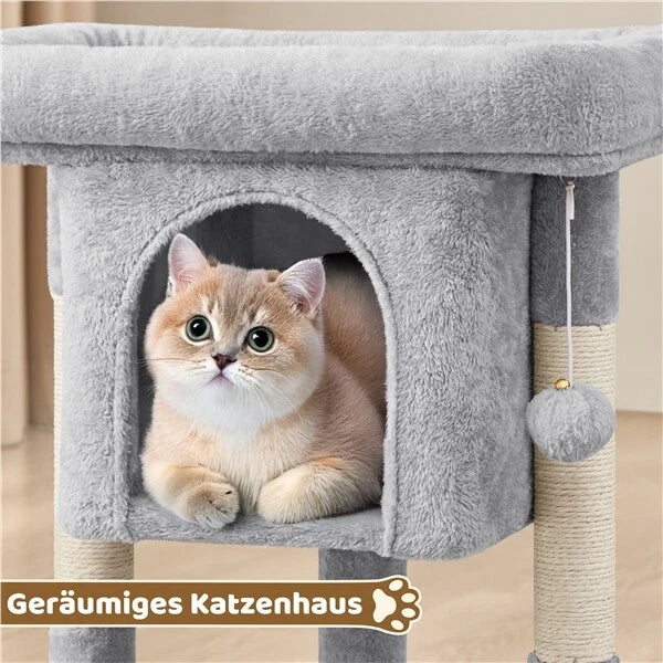 Yaheetech Kattenkrabpaal 60x40x40 cm - Donkergrijs - 2-Laags Kattenboom met Brede Ligplek en Krabpalen