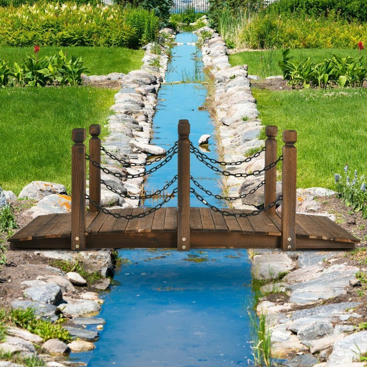 Coast Houten Tuinbrug met Reling Decoratieve Brug - 150 x 67 x 55 cm - Natuur