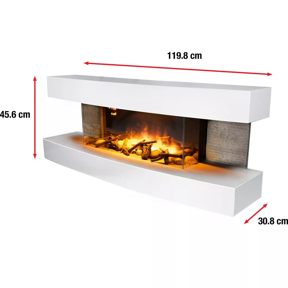 Classic Fire Elektrische Sfeerverwarming - 2000W - LED Vlammen - Wit - 120x31x46 cm