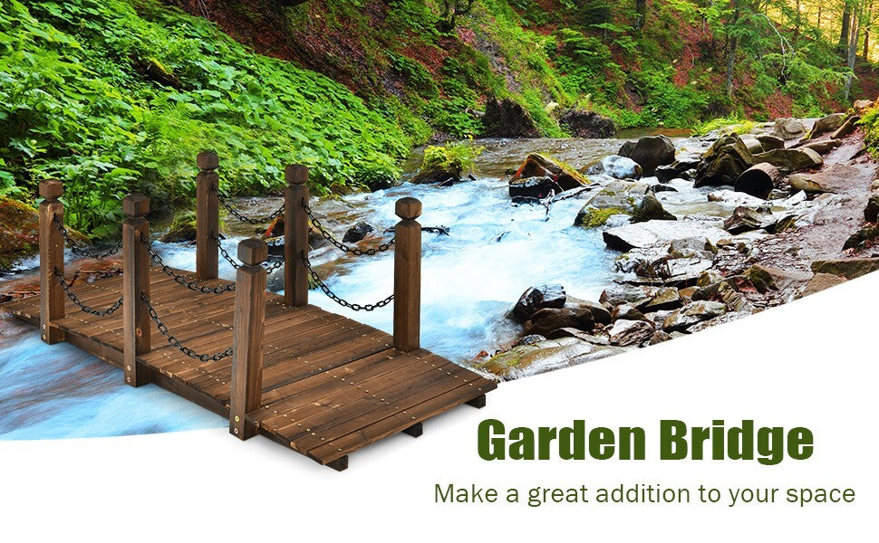 Coast Houten Tuinbrug met Reling Decoratieve Brug - 150 x 67 x 55 cm - Natuur