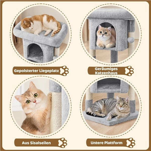 Yaheetech Kattenkrabpaal 60x40x40 cm - Donkergrijs - 2-Laags Kattenboom met Brede Ligplek en Krabpalen