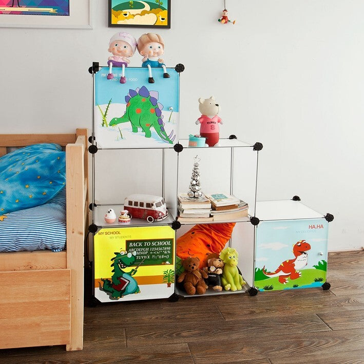SoBuy Kinderboekenkast - Kinderrek voor Boeken en Speelgoed - 6 boxen - 38 x 38 x 38 cm