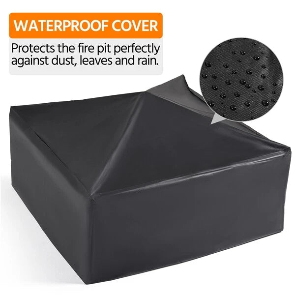 Yaheetech Vuurschaal Buiten Vierkant – Voorzien Van Vonkenscherm En Pook En Waterdichte Hoes – Voor Tuin En Terras – Zwart Metaal – 81,2 x 81,2 x 50 cm