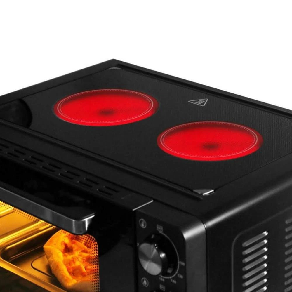 Hanseatic – Multi-Oven met 2 Keramische Kookplaten – 28 Liter & 3100 Watt – Met Boven- en Onderwarmte & Grillfunctie – Compacte Bakoven – Zwart Metaal & Glas