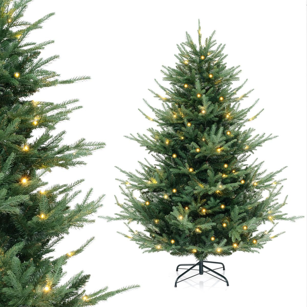 Coast Kunstkerstboom 180 cm Groen – Scharnierend – Voorverlicht met Warm Witte LED’s – Metalen Standaard