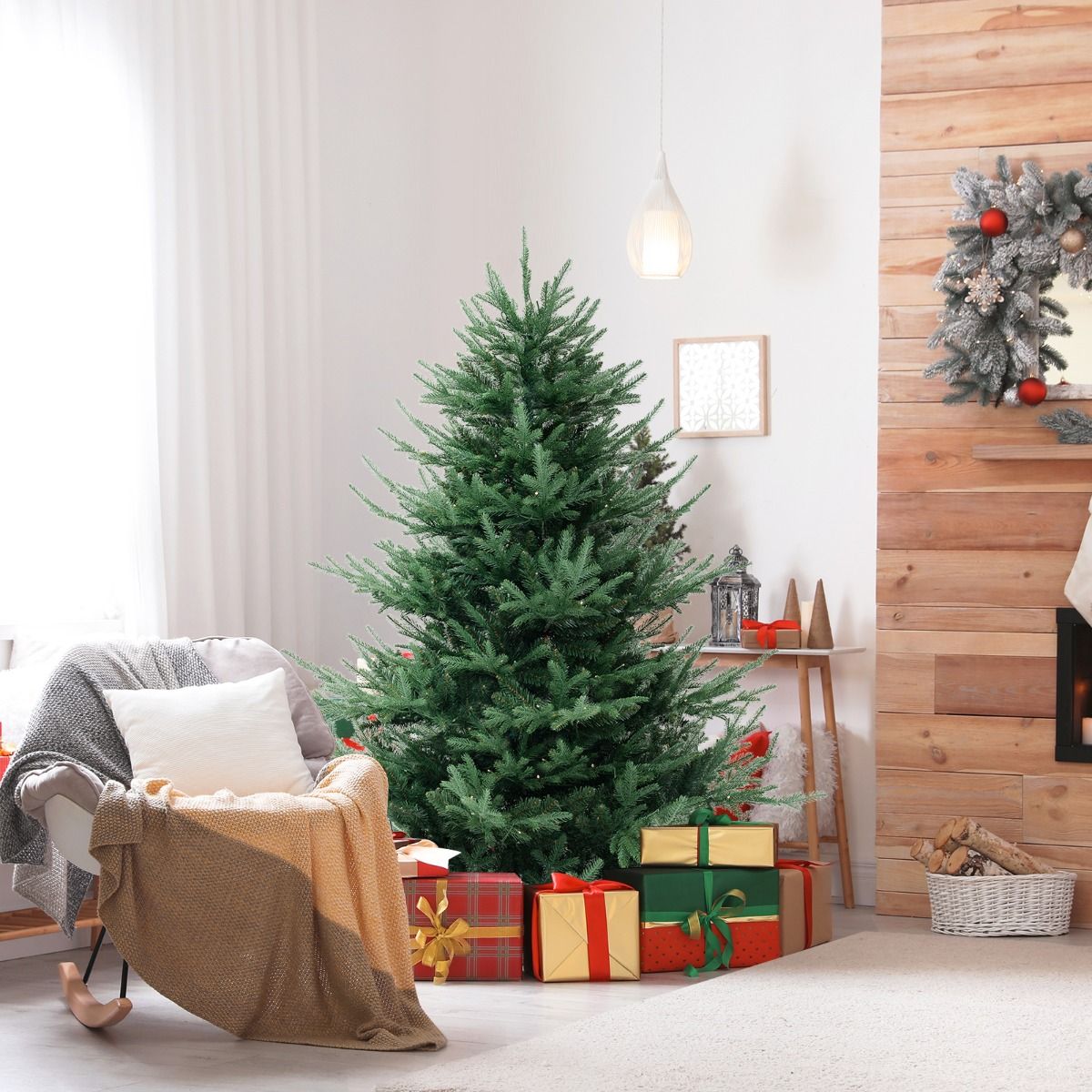 Coast Kunstkerstboom 180 cm Groen – Scharnierend – Voorverlicht met Warm Witte LED’s – Metalen Standaard