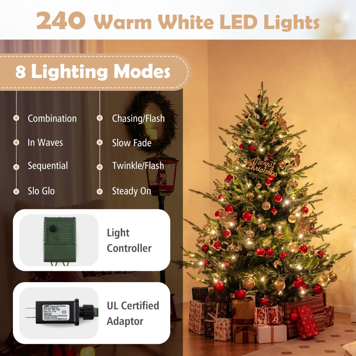 Coast Kunstkerstboom 180 cm Groen – Scharnierend – Voorverlicht met Warm Witte LED’s – Metalen Standaard
