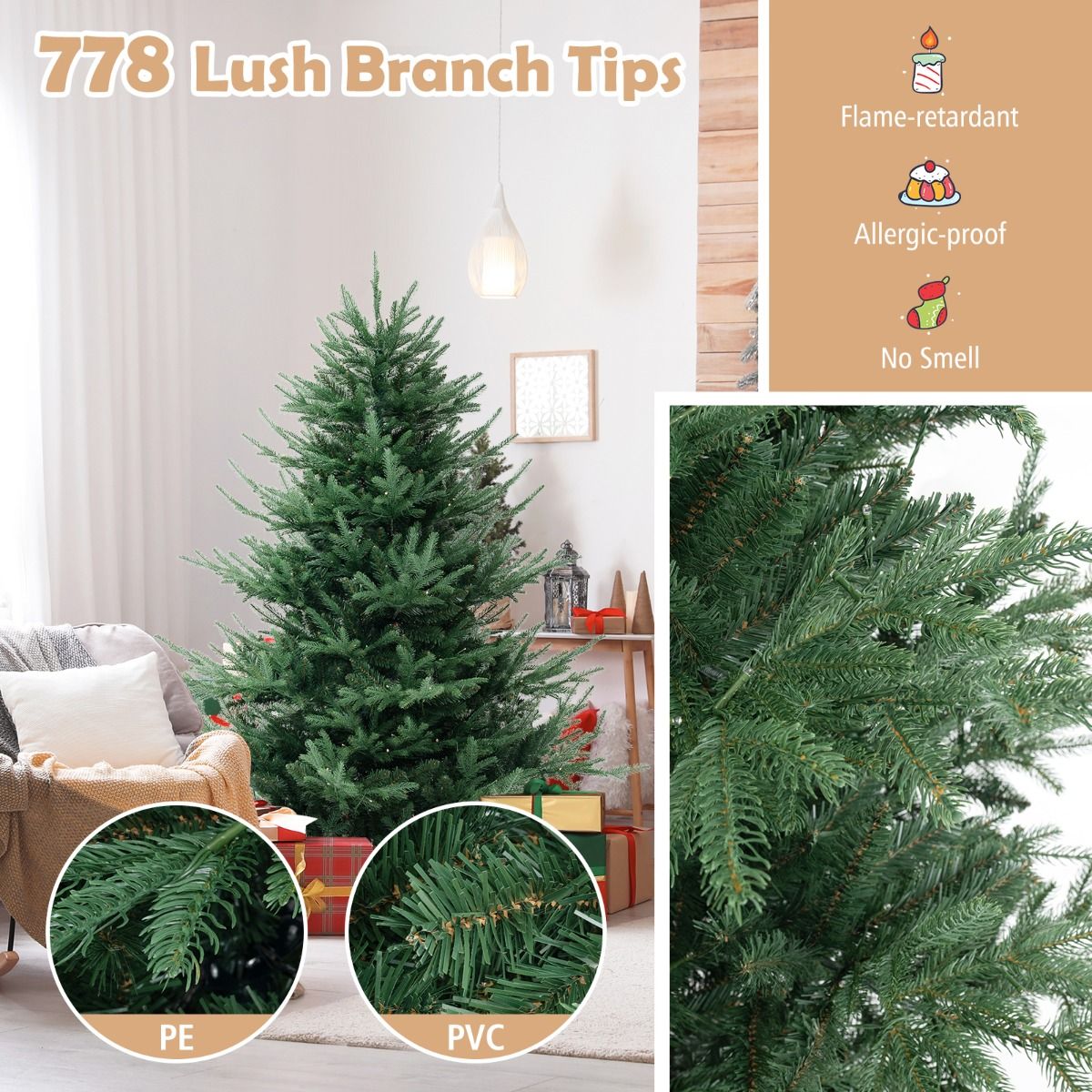 Coast Kunstkerstboom 180 cm Groen – Scharnierend – Voorverlicht met Warm Witte LED’s – Metalen Standaard