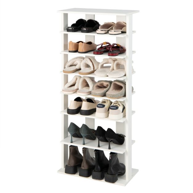 Stijlvol Schoenenrek met 7 Niveaus – Dubbele Rij – Compact en Ruimtebesparend – 47 x 25,5 x 110 cm – Wit
