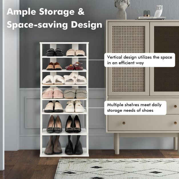 Stijlvol Schoenenrek met 7 Niveaus – Dubbele Rij – Compact en Ruimtebesparend – 47 x 25,5 x 110 cm – Wit