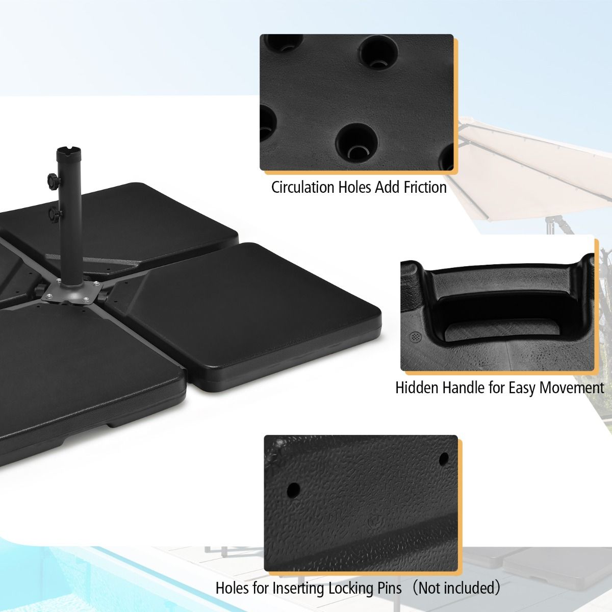 Coast 4-Delig Parasolgewicht - HDPE - 100 x 100 x 7 cm - Zwart