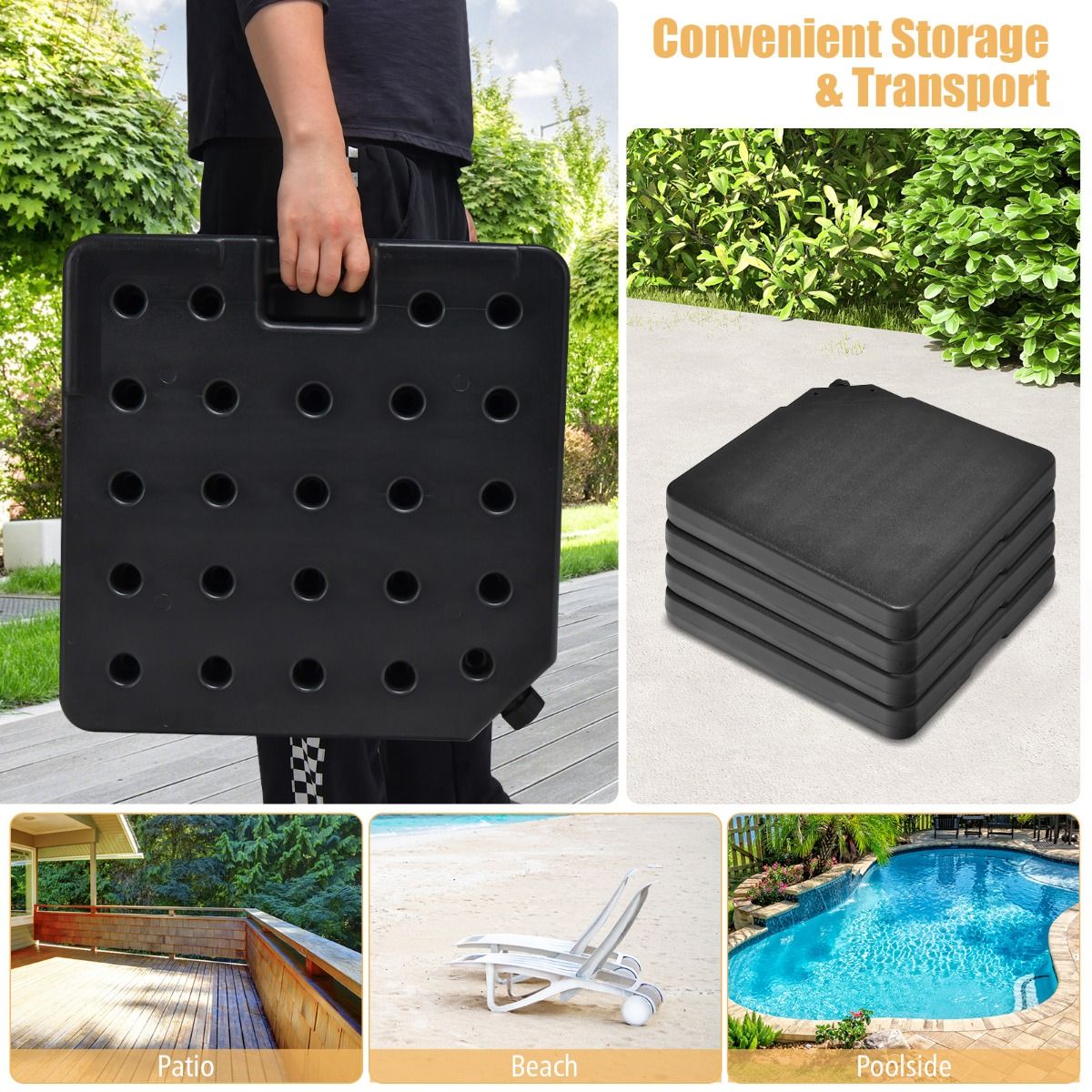 Coast 4-Delig Parasolgewicht - HDPE - 100 x 100 x 7 cm - Zwart