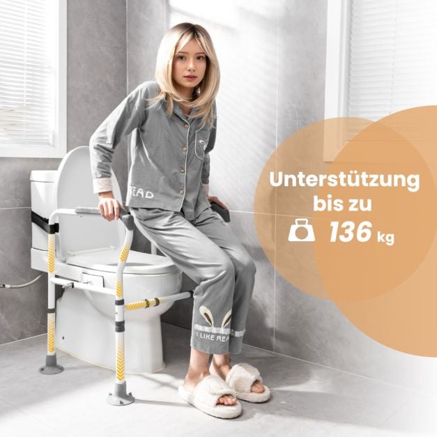 Coast Toiletsteun Grijs/Wit – Verstelbare en Opvouwbare Toiletbeugel – 62-68 x 49,5 x 65,5-78 cm