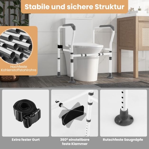 Coast Toiletsteun Grijs/Wit – Verstelbare en Opvouwbare Toiletbeugel – 62-68 x 49,5 x 65,5-78 cm