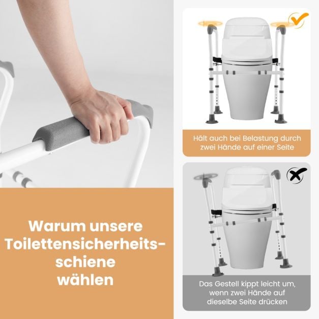 Coast Toiletsteun Grijs/Wit – Verstelbare en Opvouwbare Toiletbeugel – 62-68 x 49,5 x 65,5-78 cm