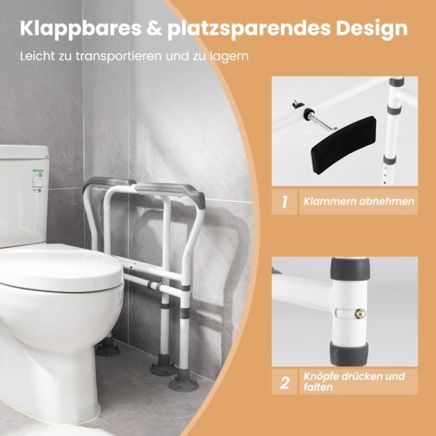 Coast Toiletsteun Grijs/Wit – Verstelbare en Opvouwbare Toiletbeugel – 62-68 x 49,5 x 65,5-78 cm