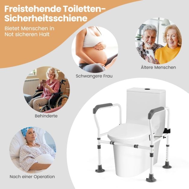 Coast Toiletsteun Grijs/Wit – Verstelbare en Opvouwbare Toiletbeugel – 62-68 x 49,5 x 65,5-78 cm