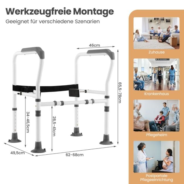 Coast Toiletsteun Grijs/Wit – Verstelbare en Opvouwbare Toiletbeugel – 62-68 x 49,5 x 65,5-78 cm