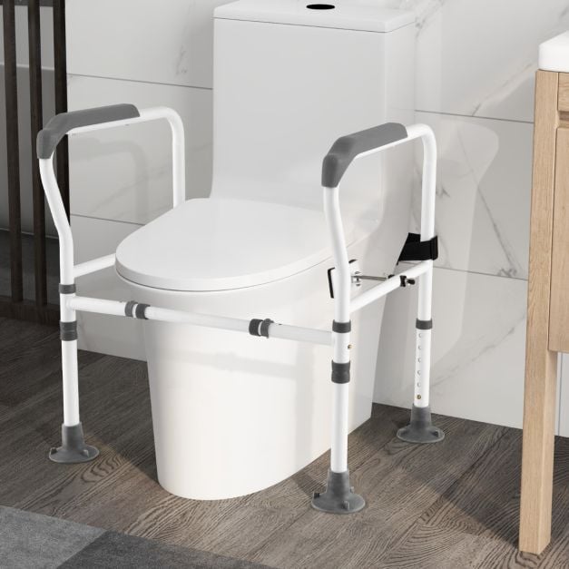 Coast Toiletsteun Grijs/Wit – Verstelbare en Opvouwbare Toiletbeugel – 62-68 x 49,5 x 65,5-78 cm
