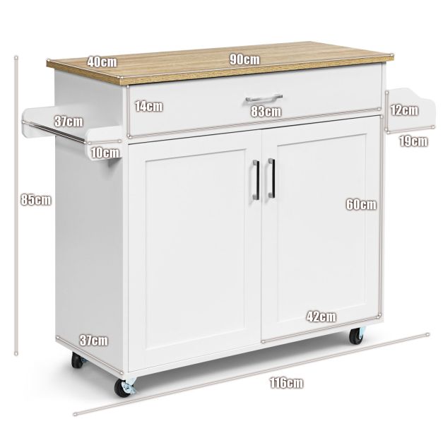 Coast Keukentrolley - Serveerwagen - 116 x 40 x 85 cm - Wit