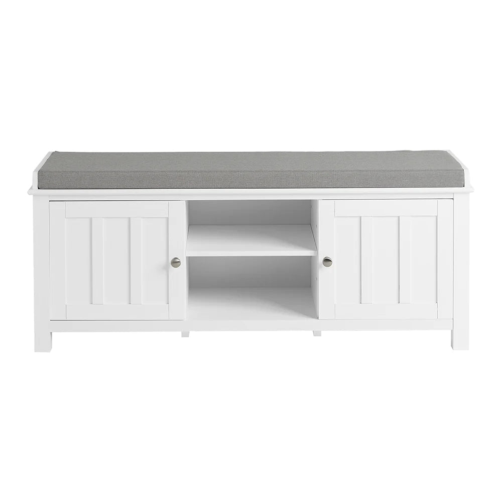 SoBuy Schoenenkast met gestoffeerd zitvlak - 2 Kasten -Landelijk - Max. 120 kg -103 x 34 x 43 cm - Wit / Grijs