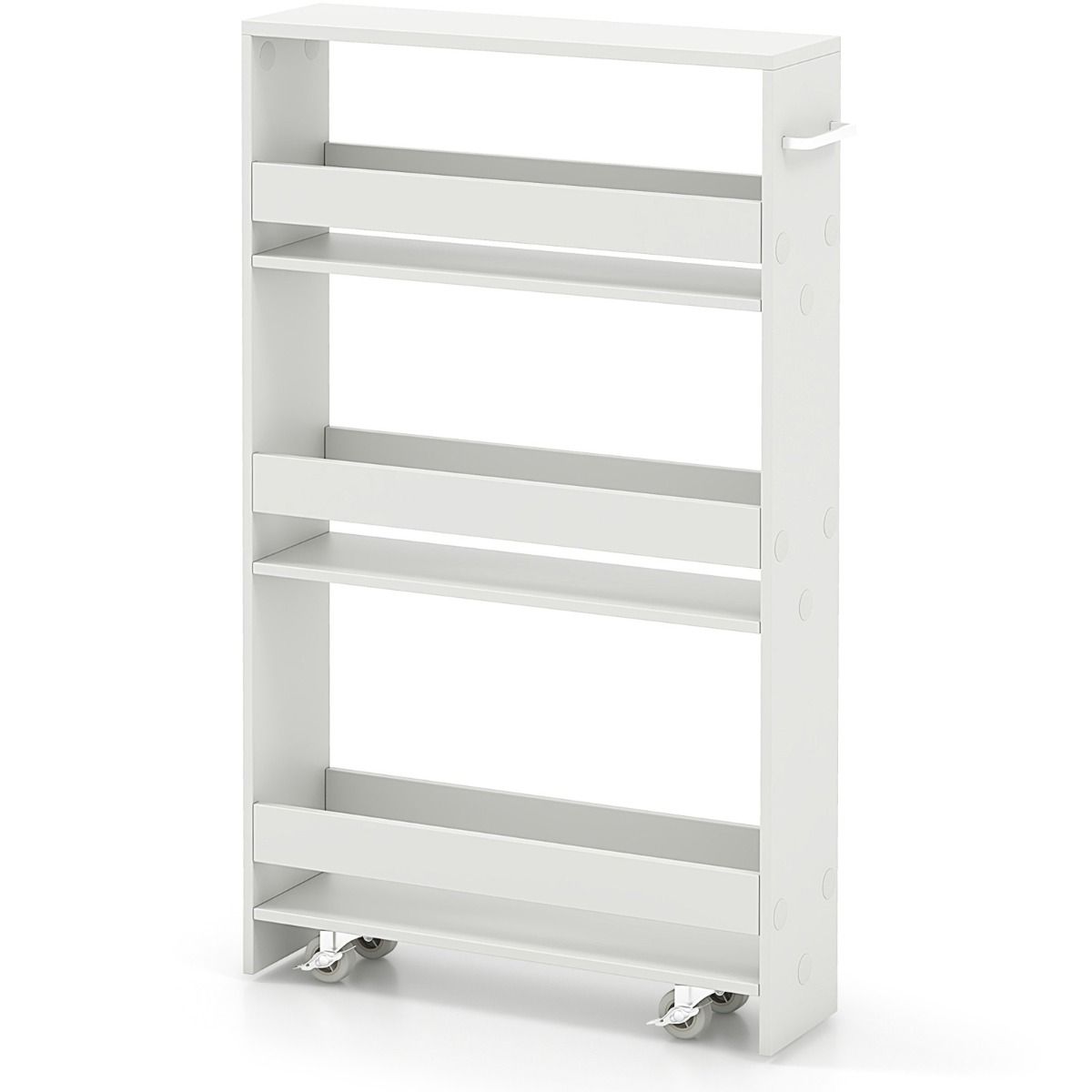 Coast Slanke Opbergwagen - 4 Niveaus - Smal - Mobiel - met Open Planken - Wit - 47,5 x 13 x 80,5 cm