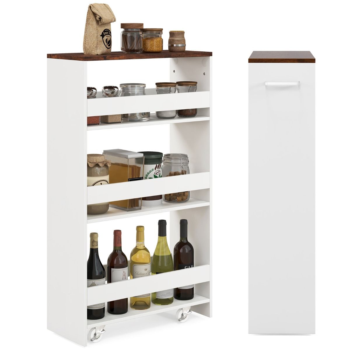 Coast Nichewagen op Wielen 4 Etages – 47,5 x 20 x 80,5 cm – Wit Smalle Keukentrolley