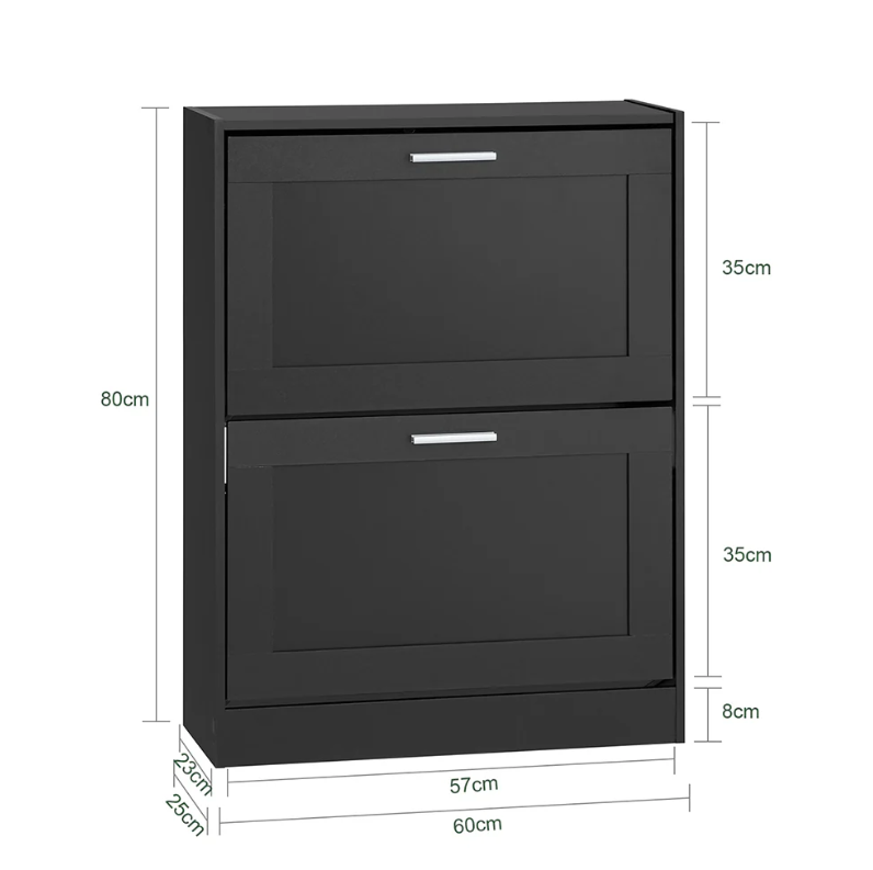 SoBuy Schoenenkast met 2 Kleppen - 60 x 25 x 80 cm - Zwart