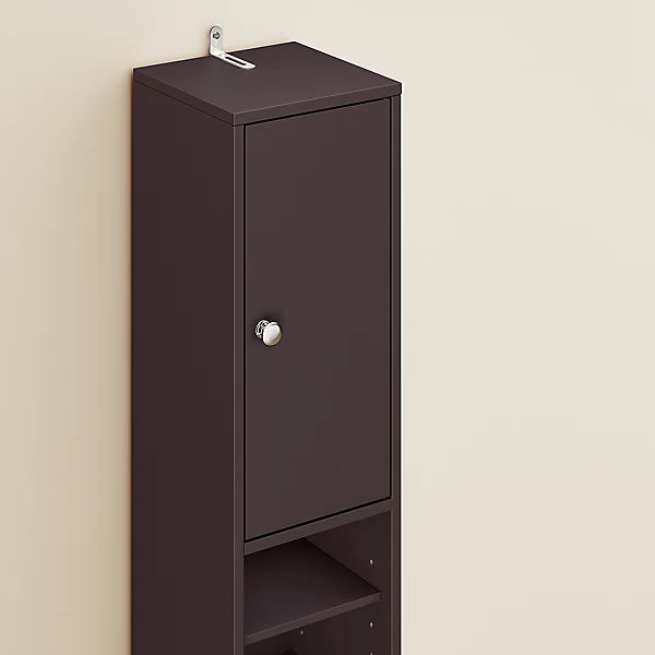 SoBuy Hoog Smal Badkamerkastje – Compacte Opbergunit met 6 Verstelbare Planken en Lade – 20x20x180 cm – Bruin