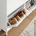 SoBuy Schoenenkast FSR100-W – Voorzien Van Vier Kantelbare Laden En Uitgesneden Handgrepen En Stabiele Metalen Poten – Voor Gang En Hal – Wit Mdf En Metaal – 100 x 19 x 91 cm