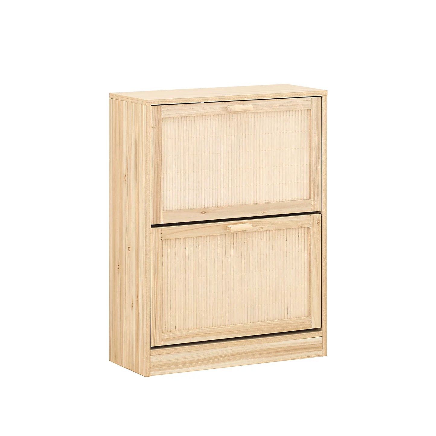 SoBuy Schoenenkast FSR160-N – Voorzien Van Twee Kantelbare Laden En Bamboe Vlechtwerk En Anti-kantelsysteem – Voor Hal En Gang – Houtlook Bruin Mdf En Bamboe – 60 x 24 x 80 cm