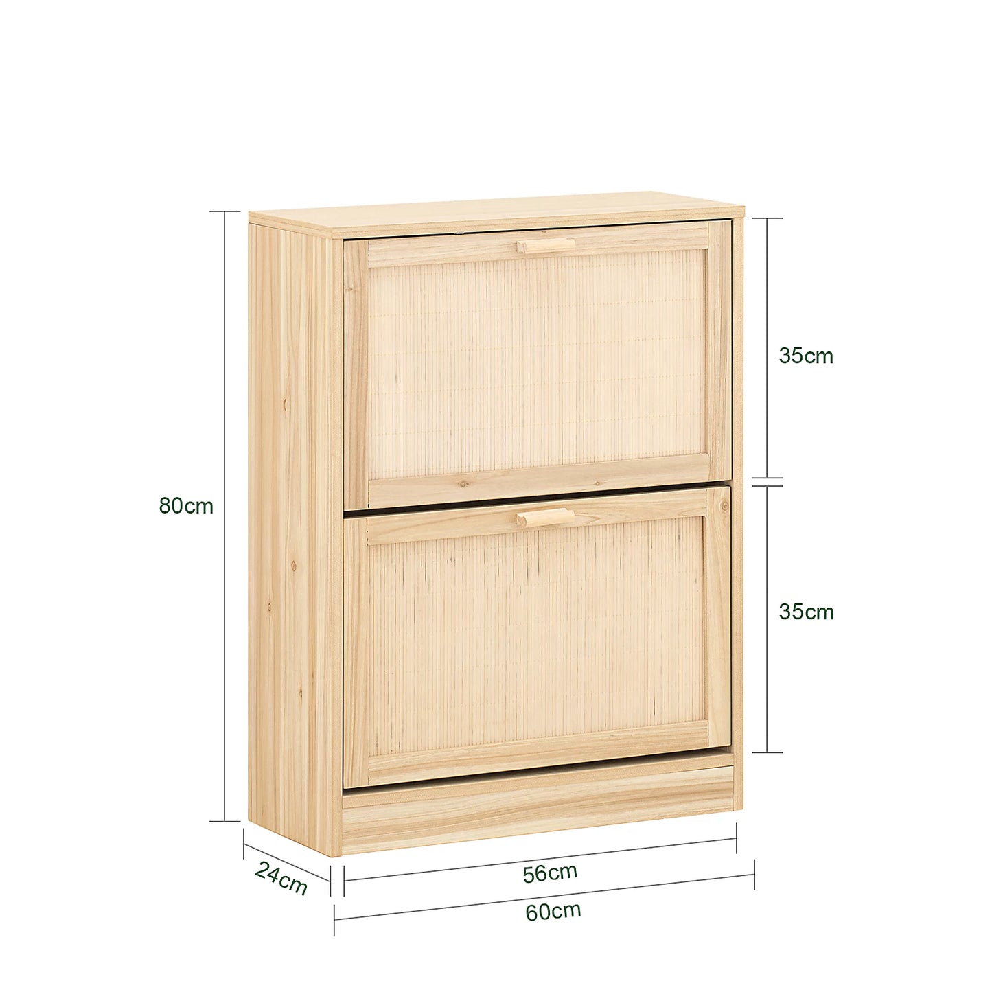 SoBuy Schoenenkast FSR160-N – Voorzien Van Twee Kantelbare Laden En Bamboe Vlechtwerk En Anti-kantelsysteem – Voor Hal En Gang – Houtlook Bruin Mdf En Bamboe – 60 x 24 x 80 cm