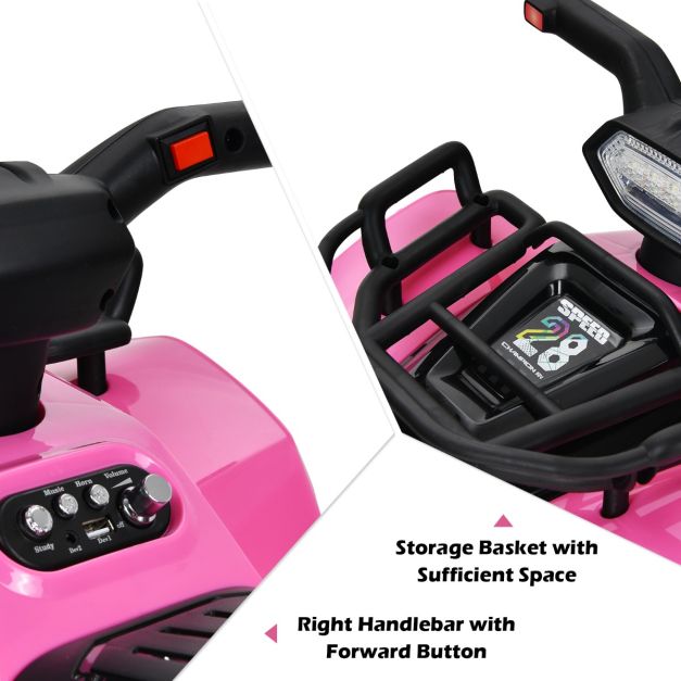 Coast Elektro Kinderquad met opslagruimte mini elektroquad met muziek voor kinderen 44 x 66 x 42 cm roze + zwart