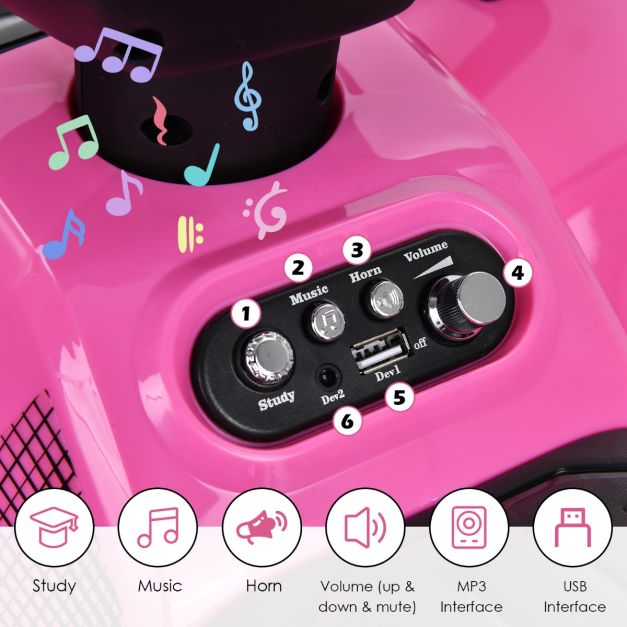 Coast Elektro Kinderquad met opslagruimte mini elektroquad met muziek voor kinderen 44 x 66 x 42 cm roze + zwart