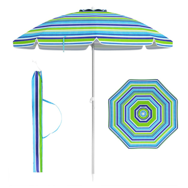 Coast Strandparasol – Kantelbaar & Incl. Draagtas – 178 x 178 x 206 cm – Blauw/Groen