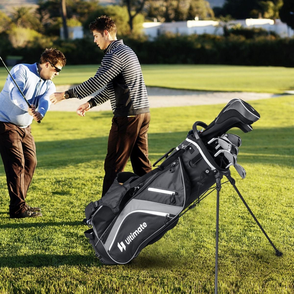 Coast Golftas 84x28x21 cm - 14-Voudige Indeling, 6 Vakken, Regenhoes & Poten - Lichtgewicht Draagtas - Grijs/Zwart