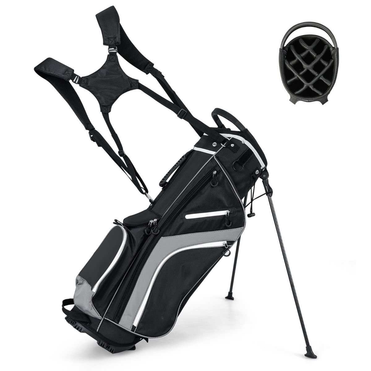 Coast Golftas 84x28x21 cm - 14-Voudige Indeling, 6 Vakken, Regenhoes & Poten - Lichtgewicht Draagtas - Grijs/Zwart
