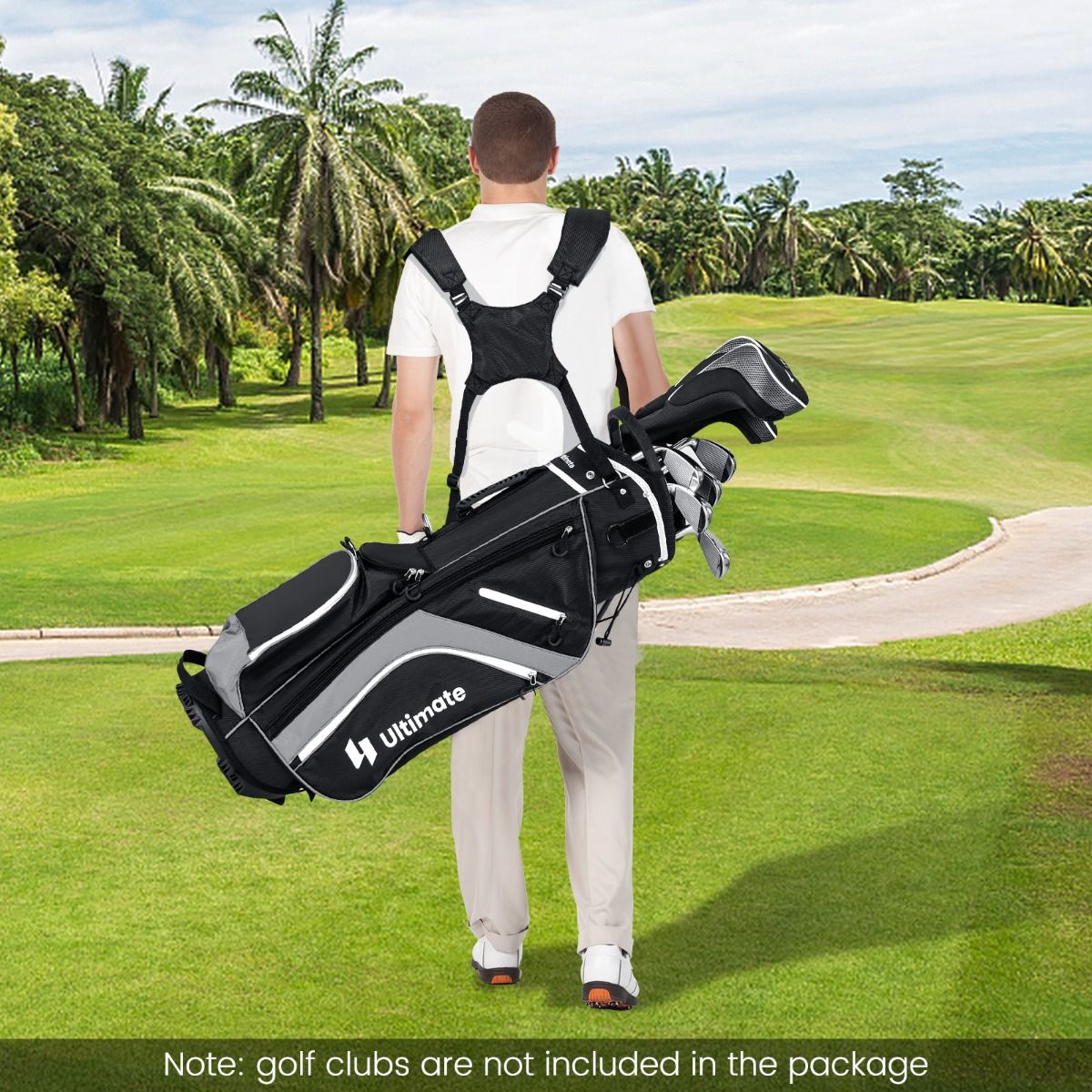Coast Golftas 84x28x21 cm - 14-Voudige Indeling, 6 Vakken, Regenhoes & Poten - Lichtgewicht Draagtas - Grijs/Zwart