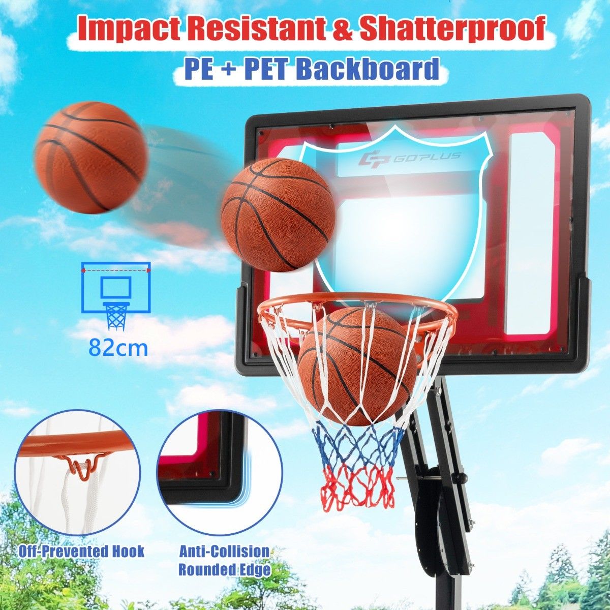 Coast Basketbalring - Verstelbare Hoogte - Draagbaar - 1.55m tot 3.1m Hoog - Zwart
