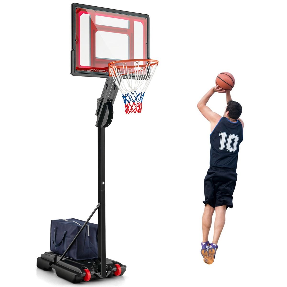 Coast Basketbalring - Verstelbare Hoogte - Draagbaar - 1.55m tot 3.1m Hoog - Zwart