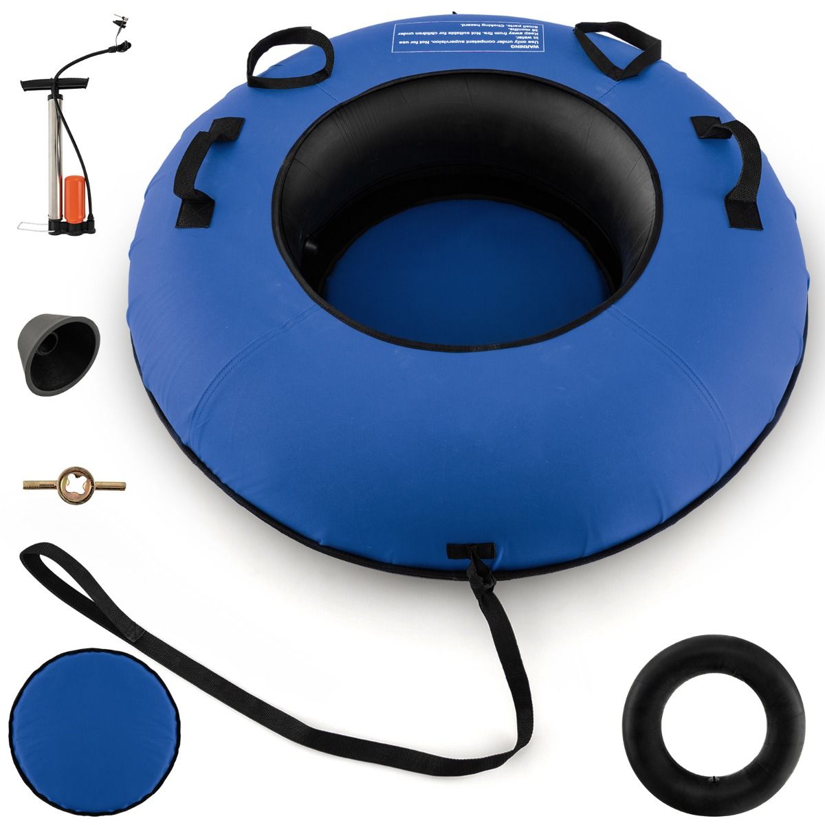 Coast 100 cm Opblaasbare Sneeuwslee Blauw – Duurzaam Oxford – Harde Bodem – Inclusief Zitkussen en Sleepriem