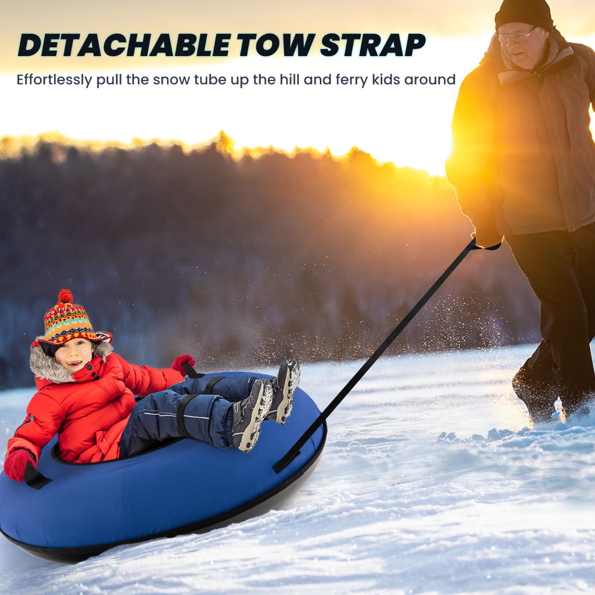 Coast 100 cm Opblaasbare Sneeuwslee Blauw – Duurzaam Oxford – Harde Bodem – Inclusief Zitkussen en Sleepriem