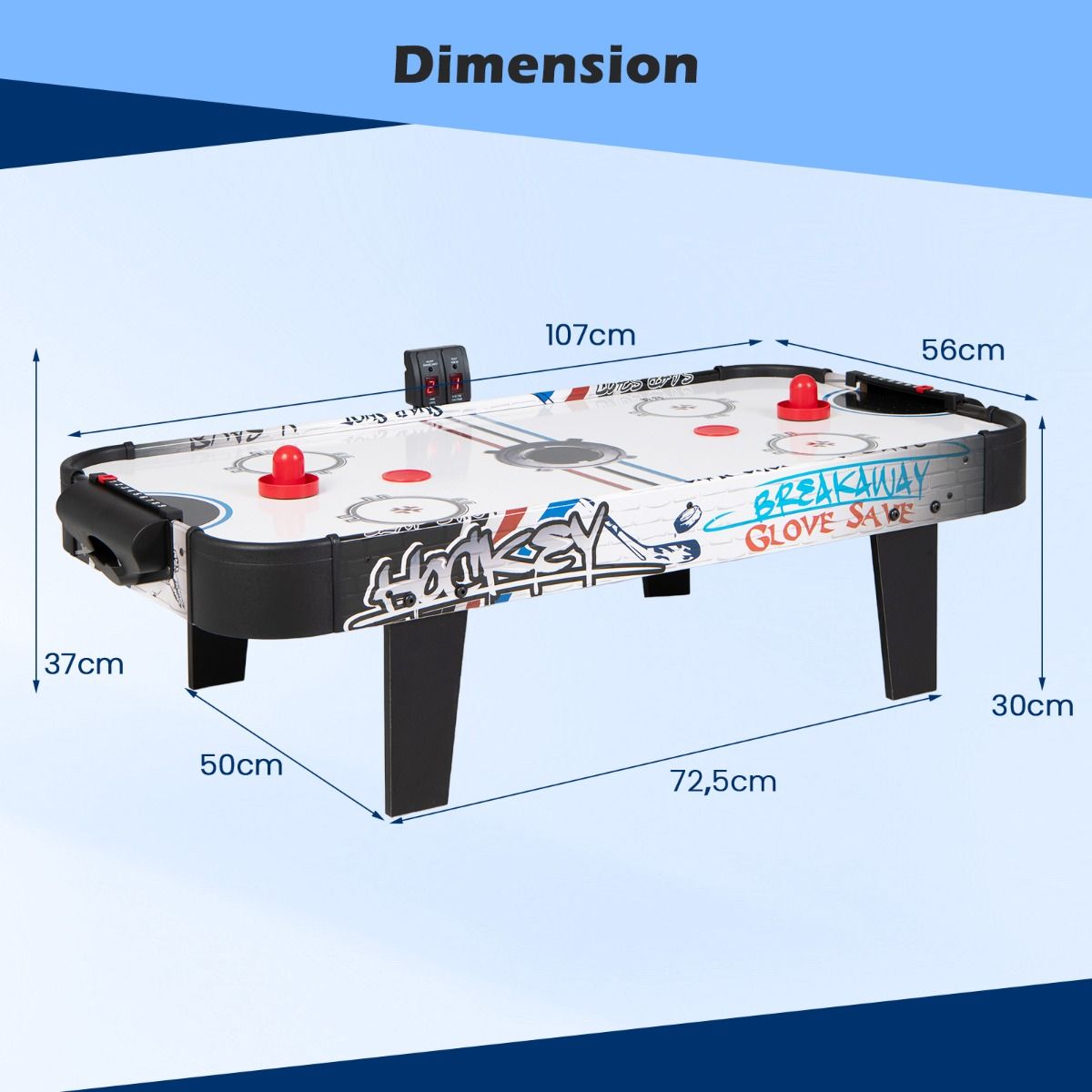 Coast Airhockey Speltafel - Met Elektronische LED - Score Teller - 2 Pucks 2 Pushers 2 Doeldozen - 42 Inch - Wit/Zwart
