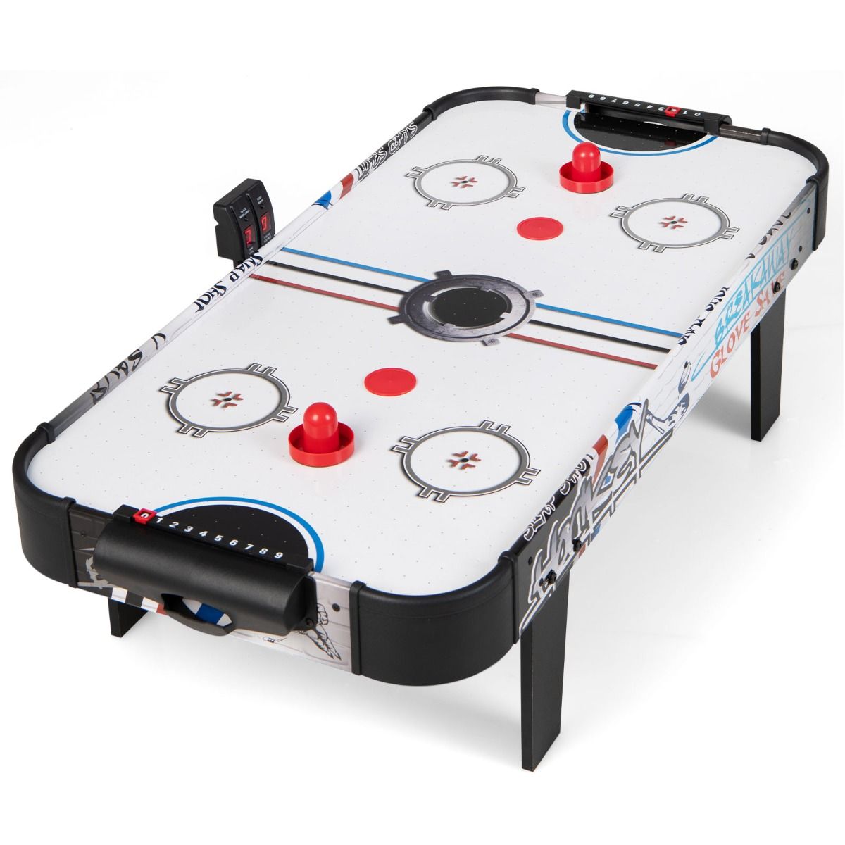 Coast Airhockey Speltafel - Met Elektronische LED - Score Teller - 2 Pucks 2 Pushers 2 Doeldozen - 42 Inch - Wit/Zwart