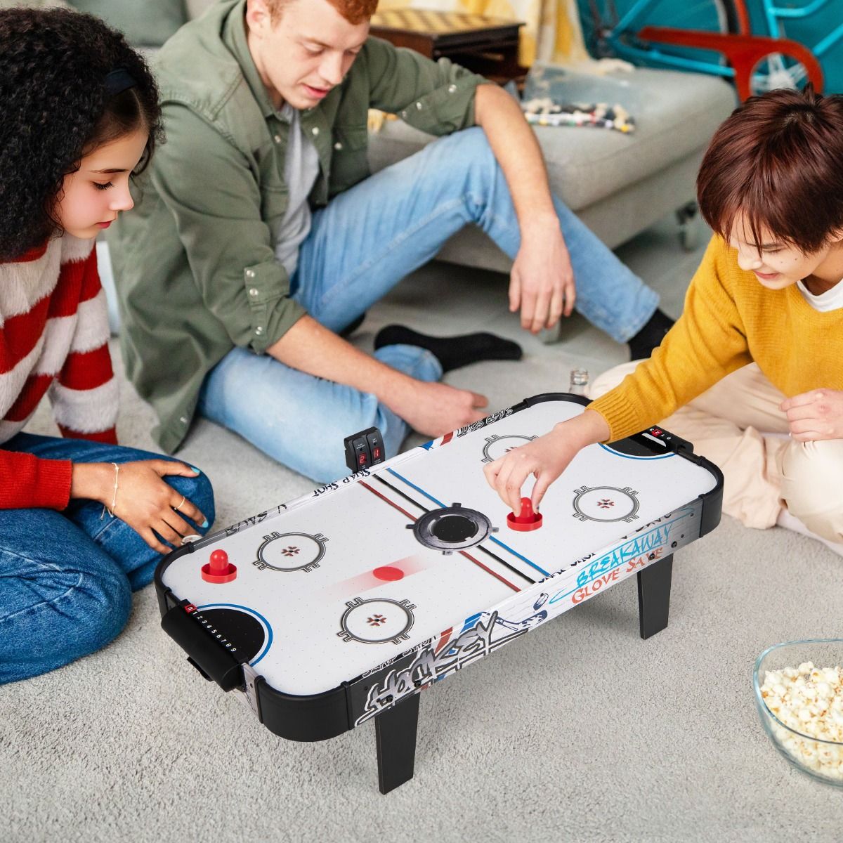 Coast Airhockey Speltafel - Met Elektronische LED - Score Teller - 2 Pucks 2 Pushers 2 Doeldozen - 42 Inch - Wit/Zwart