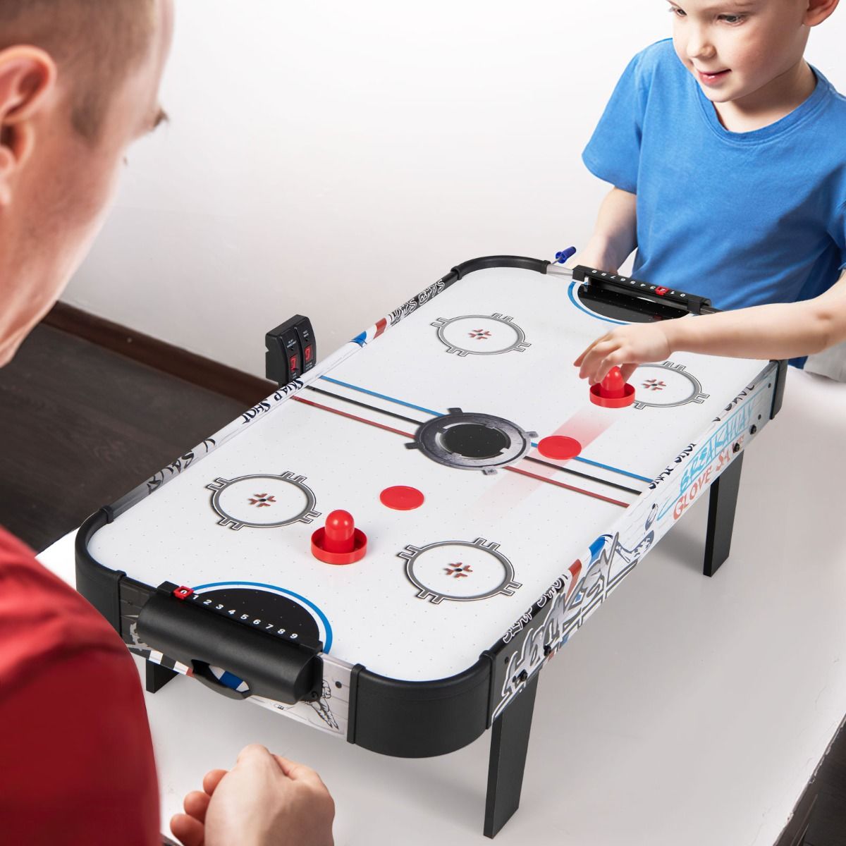 Coast Airhockey Speltafel - Met Elektronische LED - Score Teller - 2 Pucks 2 Pushers 2 Doeldozen - 42 Inch - Wit/Zwart