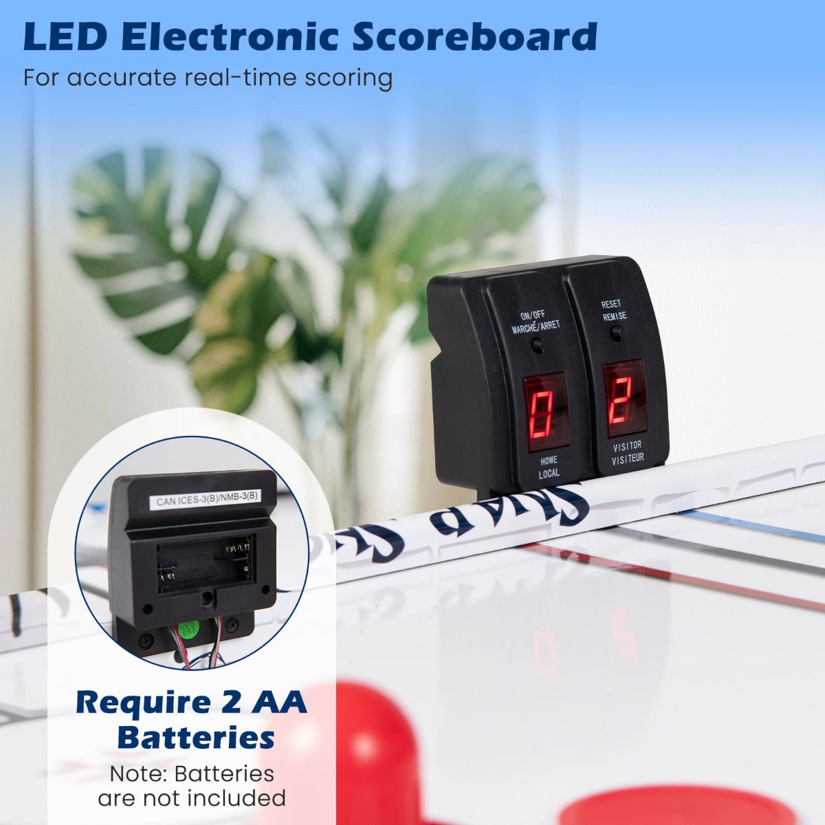 Coast Airhockey Speltafel - Met Elektronische LED - Score Teller - 2 Pucks 2 Pushers 2 Doeldozen - 42 Inch - Wit/Zwart