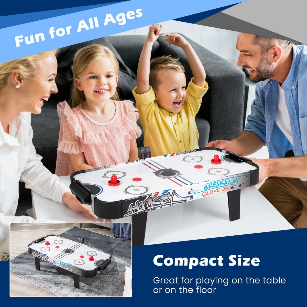 Coast Airhockey Speltafel - Met Elektronische LED - Score Teller - 2 Pucks 2 Pushers 2 Doeldozen - 42 Inch - Wit/Zwart