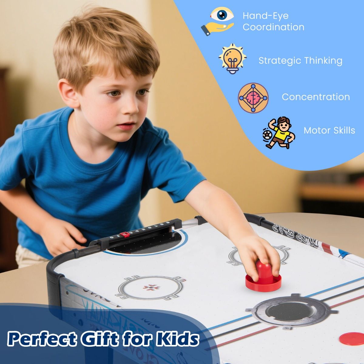 Coast Airhockey Speltafel - Met Elektronische LED - Score Teller - 2 Pucks 2 Pushers 2 Doeldozen - 42 Inch - Wit/Zwart